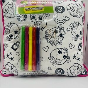 Shopkins Color Me Pillow with Markers - NEW Camp Sleepover Summer Fun Gift Pink